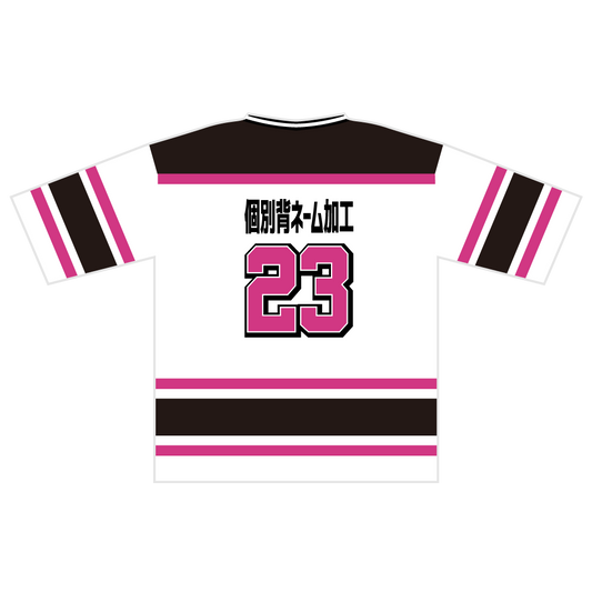 ホッケーシャツ(6分袖ルーズフィットクラスTシャツ)ホワイトブラックピンク
