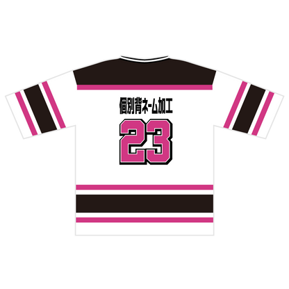 ホッケーシャツ(6分袖ルーズフィットクラスTシャツ)ホワイトブラックピンク
