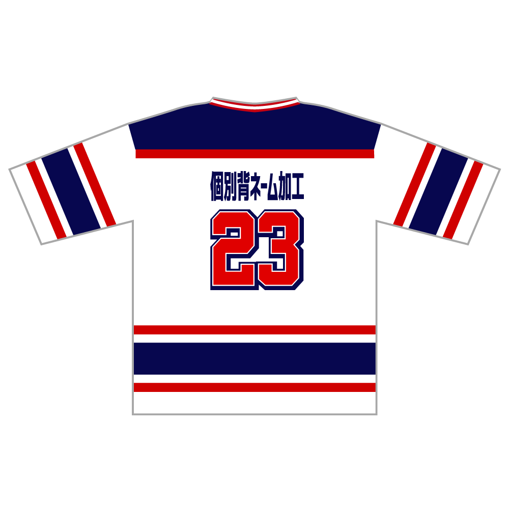 ホッケーシャツ(6分袖ルーズフィットクラスTシャツ)ホワイトネイビーレッド