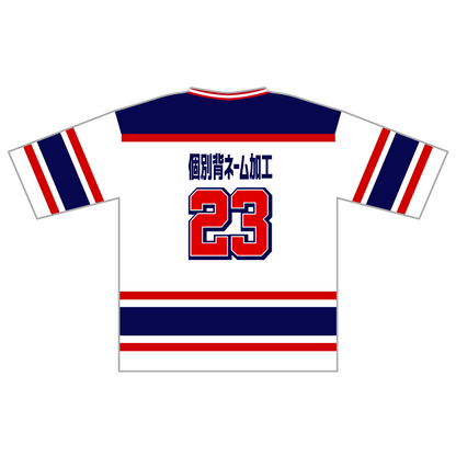 ホッケーシャツ(6分袖ルーズフィットクラスTシャツ)ホワイトネイビーレッド