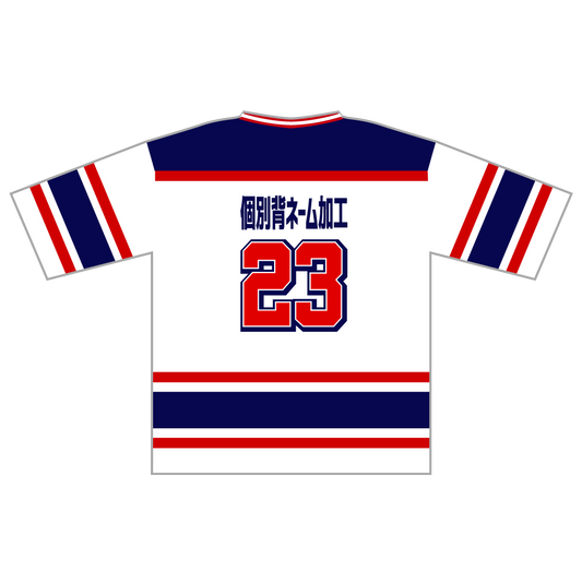 ホッケーシャツ(6分袖ルーズフィットクラスTシャツ)ホワイトネイビーレッド