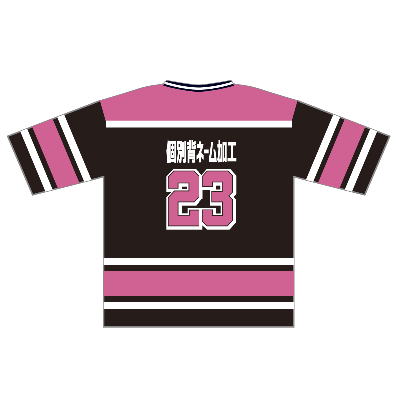 ホッケーシャツ(6分袖ルーズフィットクラスTシャツ)ピンクホワイトブラック