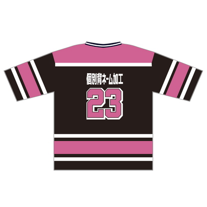 ホッケーシャツ(6分袖ルーズフィットクラスTシャツ)ピンクホワイトブラック