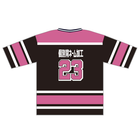 ホッケーシャツ(6分袖ルーズフィットクラスTシャツ)ピンクホワイトブラック