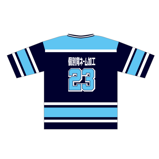ホッケーシャツ(6分袖ルーズフィットクラスTシャツ)ネイビーブルーホワイト